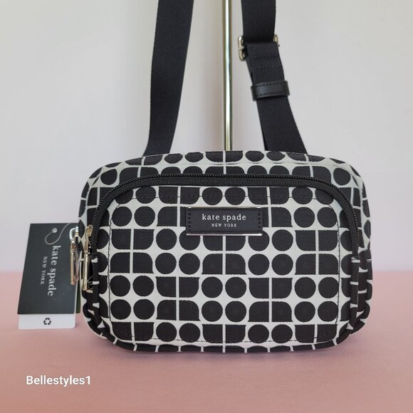 KATE SPADE Belt Bag Noel Jacquarded Printed Fabric Bag- Black Multi ⭐ - Picture 2 of 16